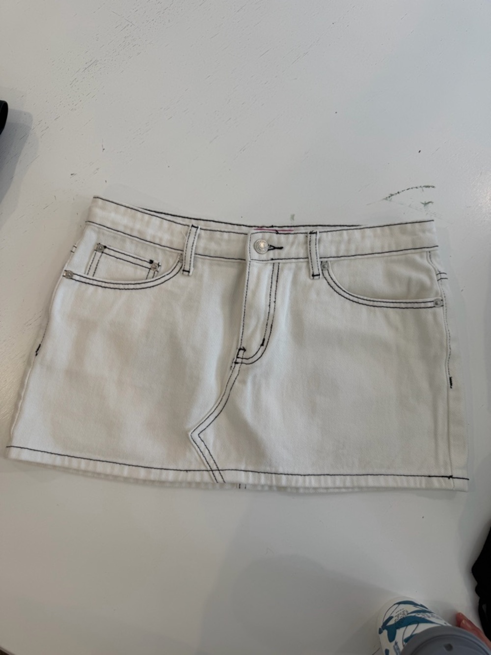 Edikted White Mini Skirt with Black Contrast Stitching